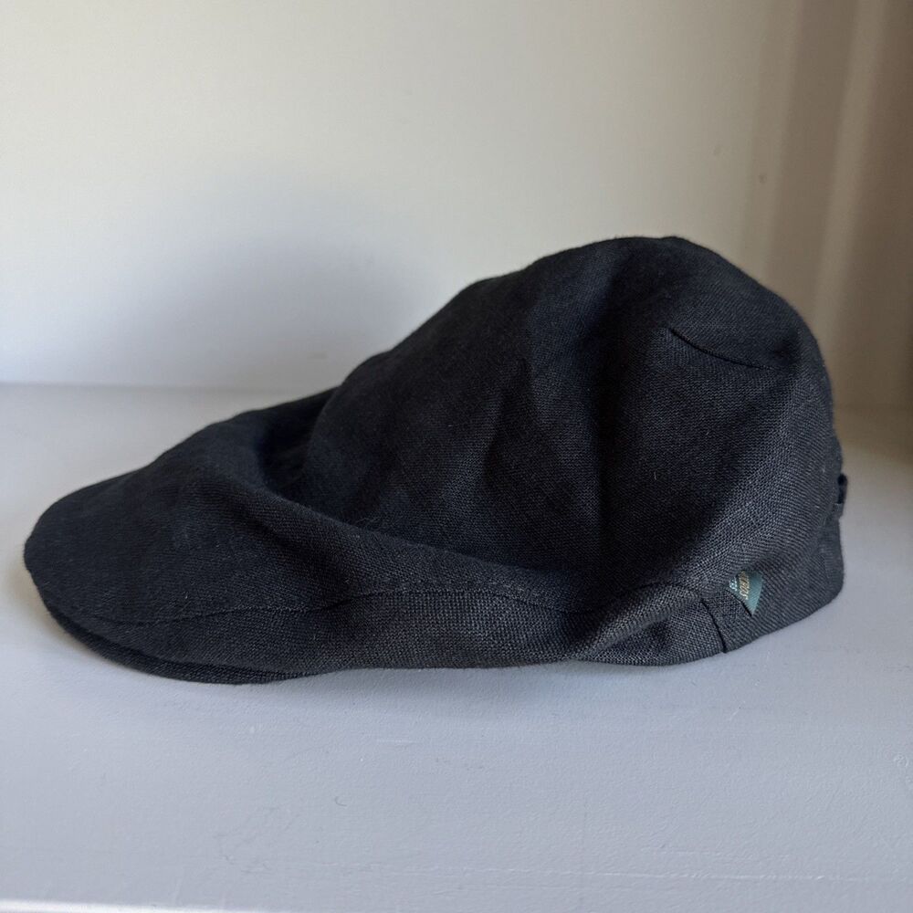 Mucros Trinity Large Newsboy Driving Cap Hat Black 100% Linen Ireland